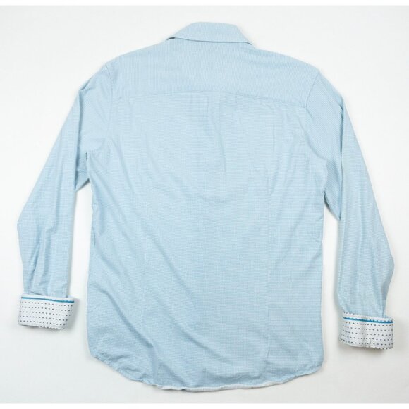 Buttercloth Icy Cotton Shirt Men Large Slim Fit Blue Geometric Stretch Button-Up - Picture 4 of 13